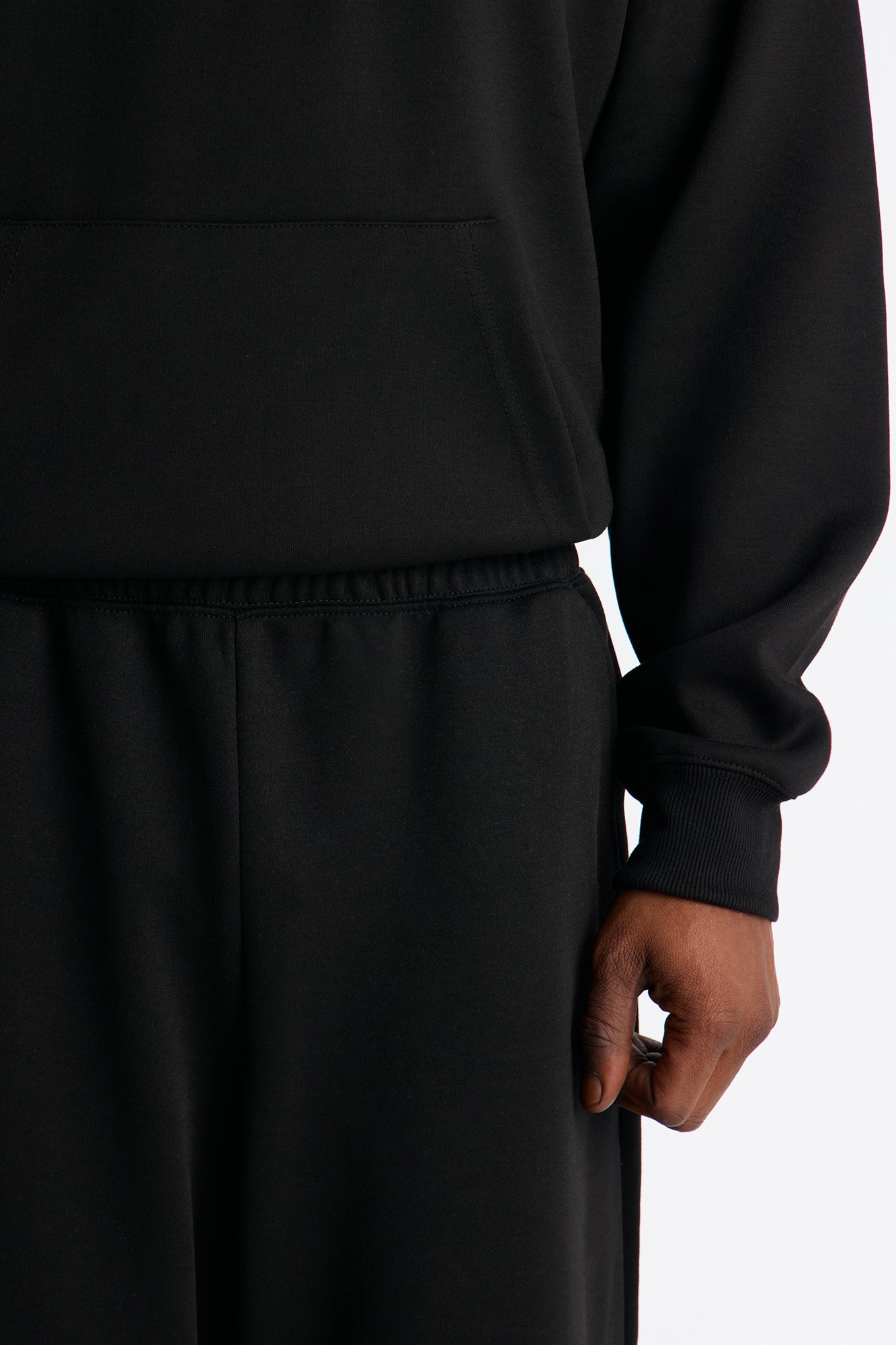Structured Fleece Wide Leg Sweatpants - Black