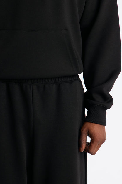 Structured Fleece Wide Leg Sweatpants - Black