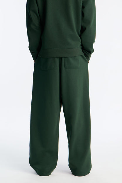 Structured Fleece Wide Leg Sweatpants - Green