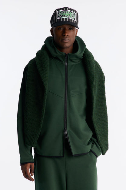 Structured Paneled Fleece Zip Up Hoodie - Green