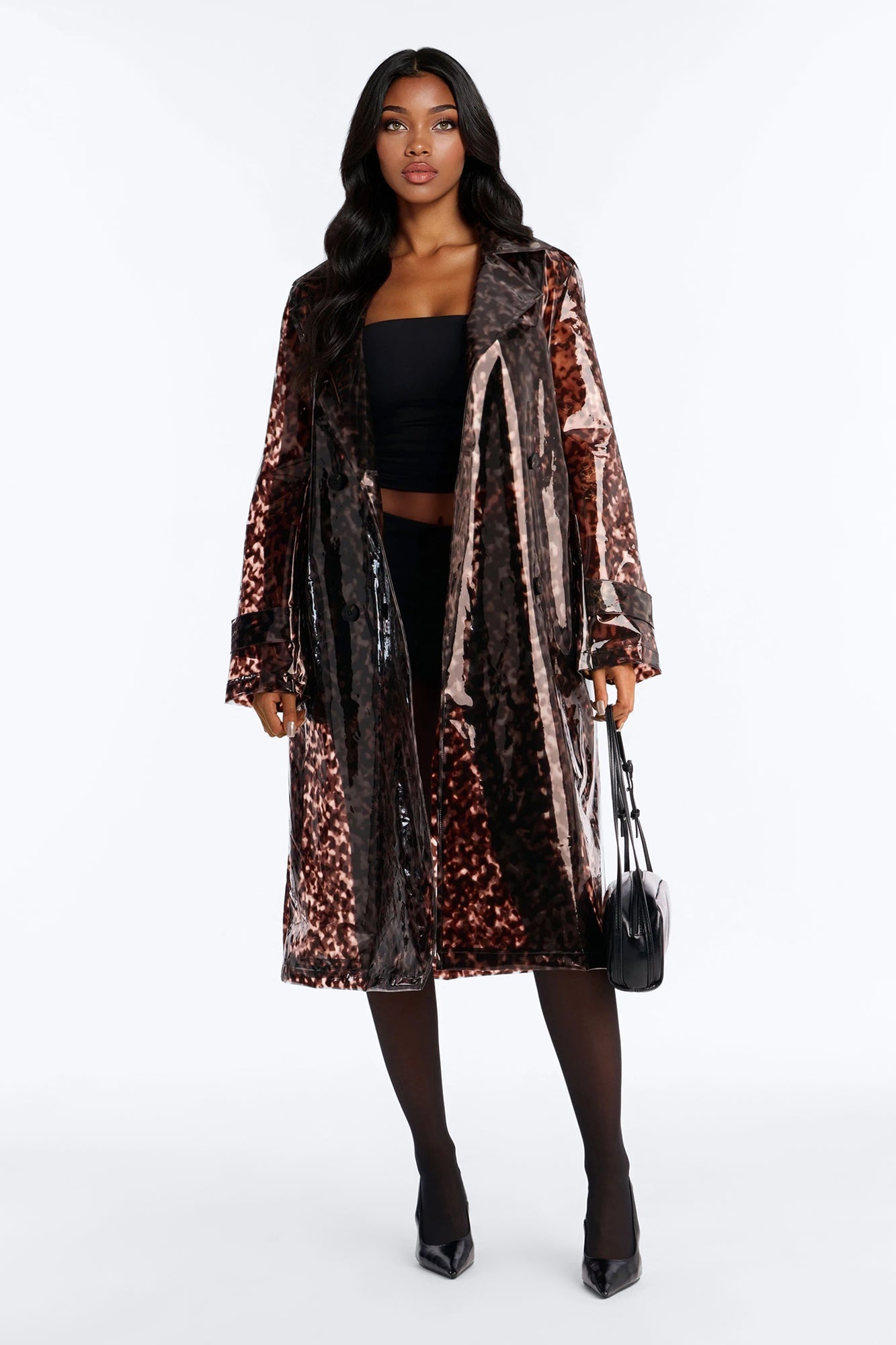 Late Night Calls Leopard Vinyl Rain Coat - Leopard