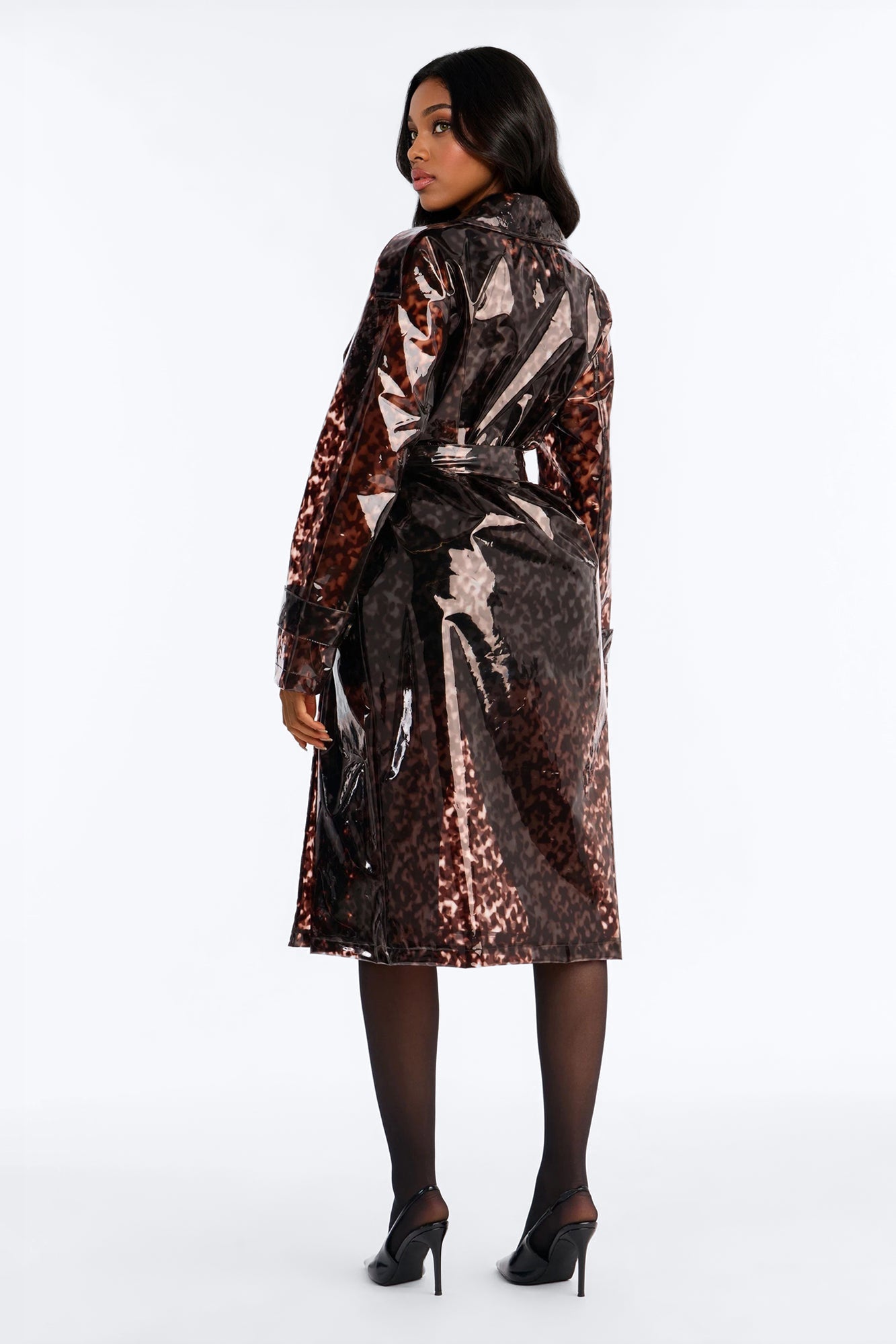 Late Night Calls Leopard Vinyl Rain Coat - Leopard