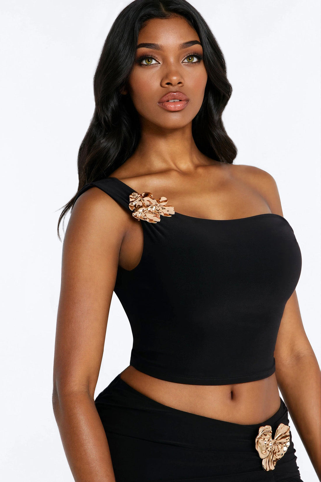 Marjorie Hardware Off Shoulder Maxi Skirt Set - Black