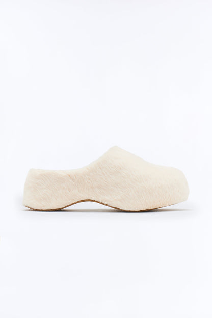 Grey Faux Fur Flats - Ivory