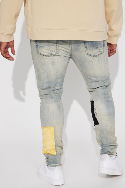 Patchwork Day Stacked Skinny Jeans - Medium Wash