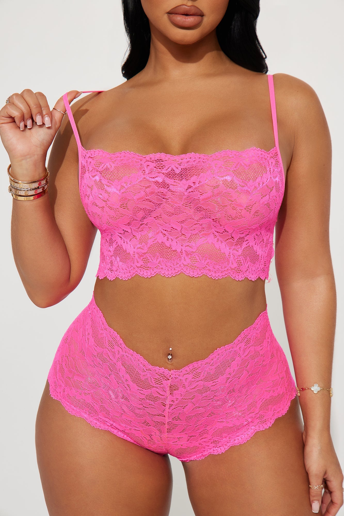 Sultry Moments Lace 2 Piece Set - Hot Pink