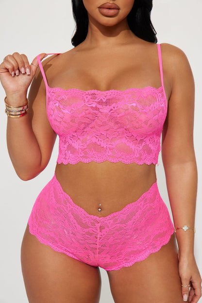 Sultry Moments Lace 2 Piece Set - Hot Pink