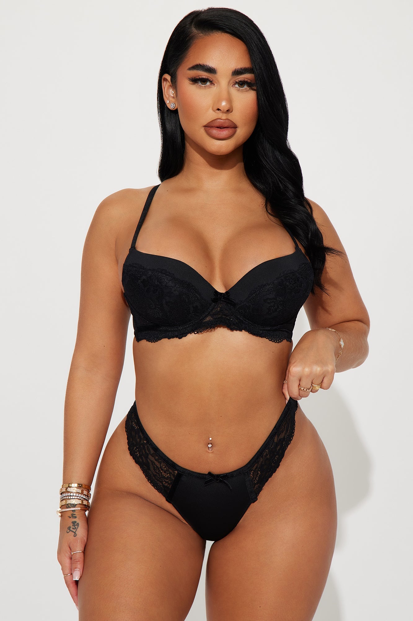 The Other Night Lace Thong Panty - Black