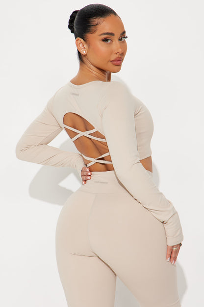 Across Your Core Super Soft Active Top - Light Taupe