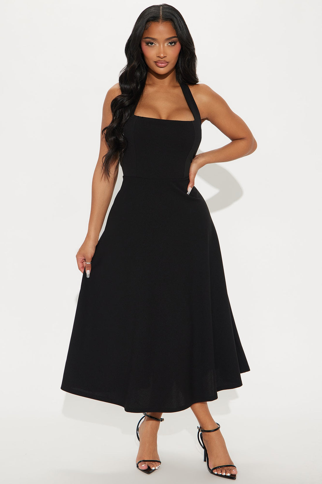 Alena Halter Midi Dress - Black