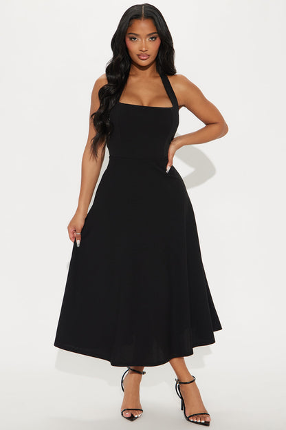 Alena Halter Midi Dress - Black