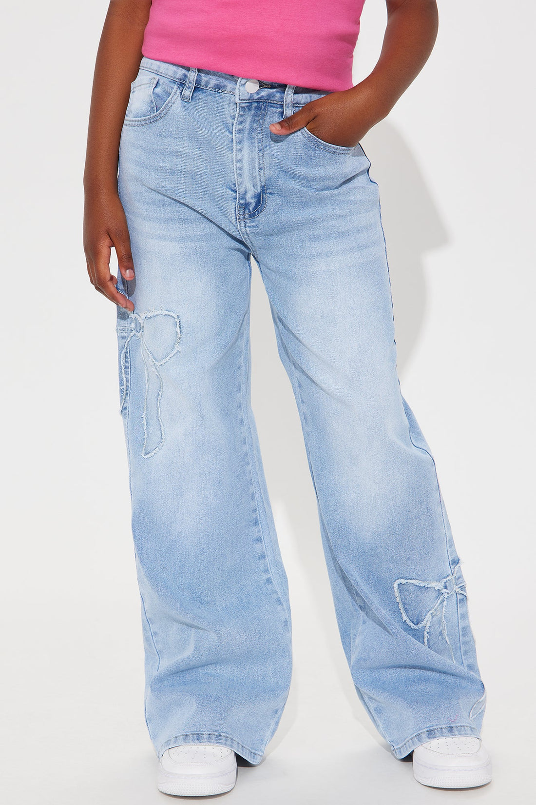 Mini Avery Bow Applique Jeans - Light Wash