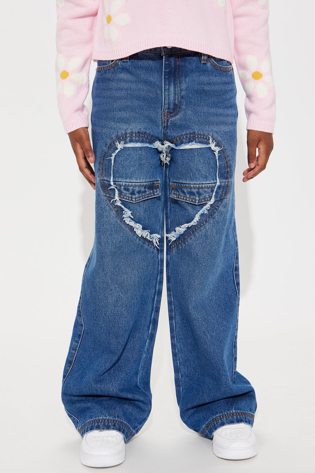 Mini Nothing But Love Heart Detail Baggy Jeans - Medium Wash