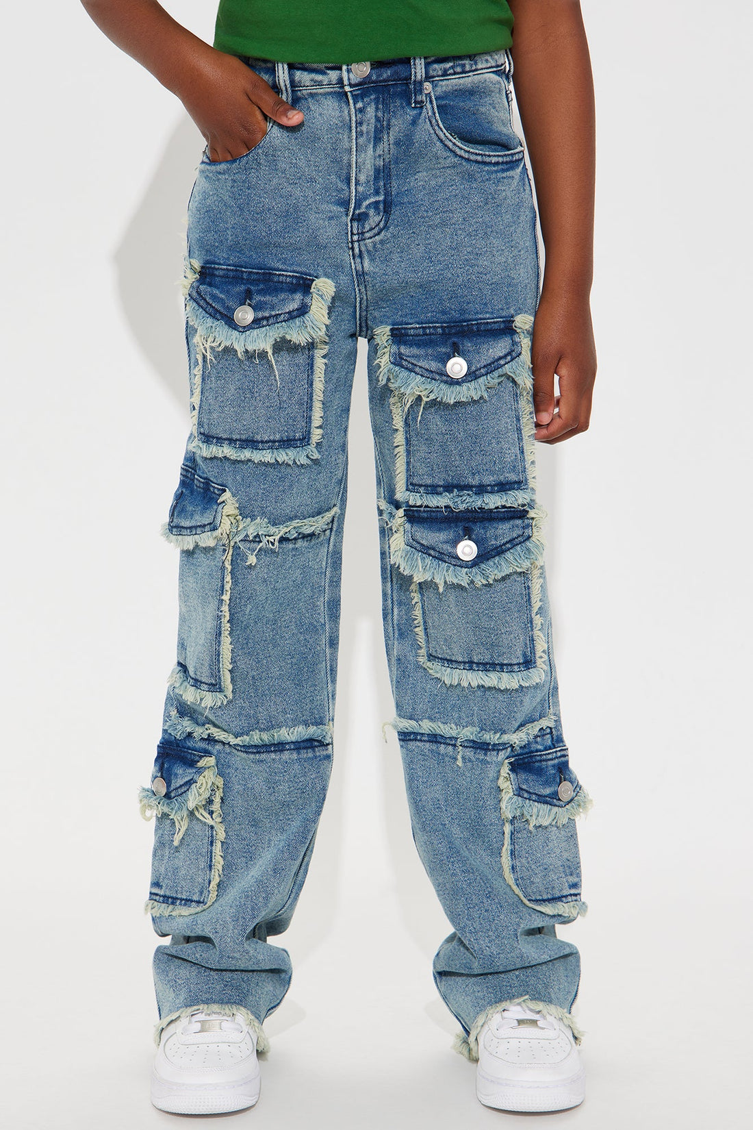 Mini Maribelle Fray Cargo Jeans - Vintage Wash