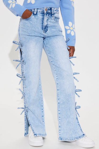 Mini Fiona Bow Jeans - Light Blue Wash
