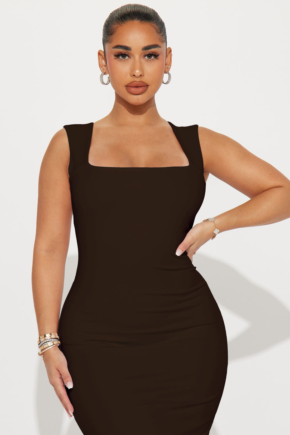 Colette Double Lined Midi Dress - Chocolate