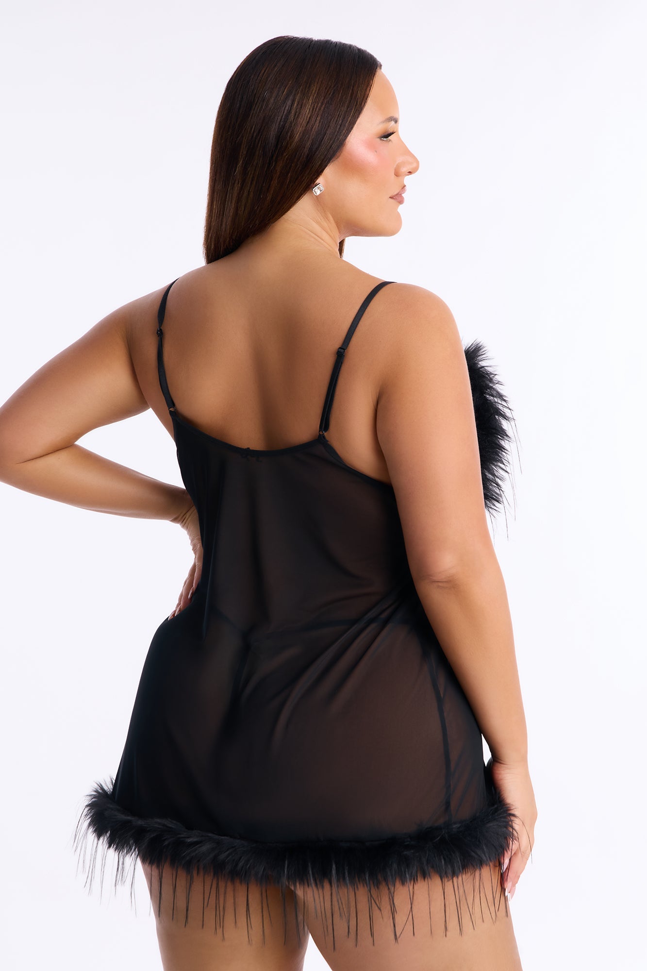 Farrah Mesh Marabou Babydoll - Black