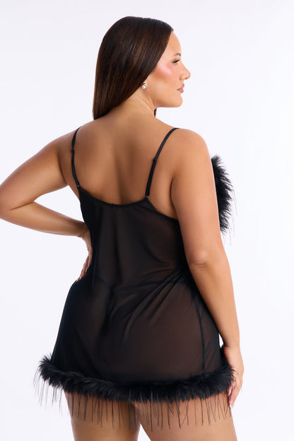 Farrah Mesh Marabou Babydoll - Black