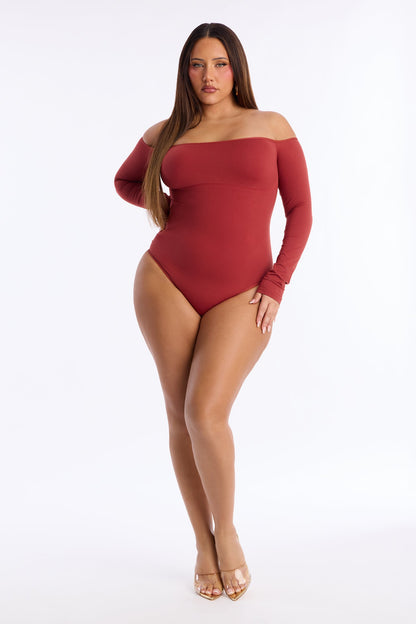 Off The Shoulder Shapewear Bodysuit - Rust
