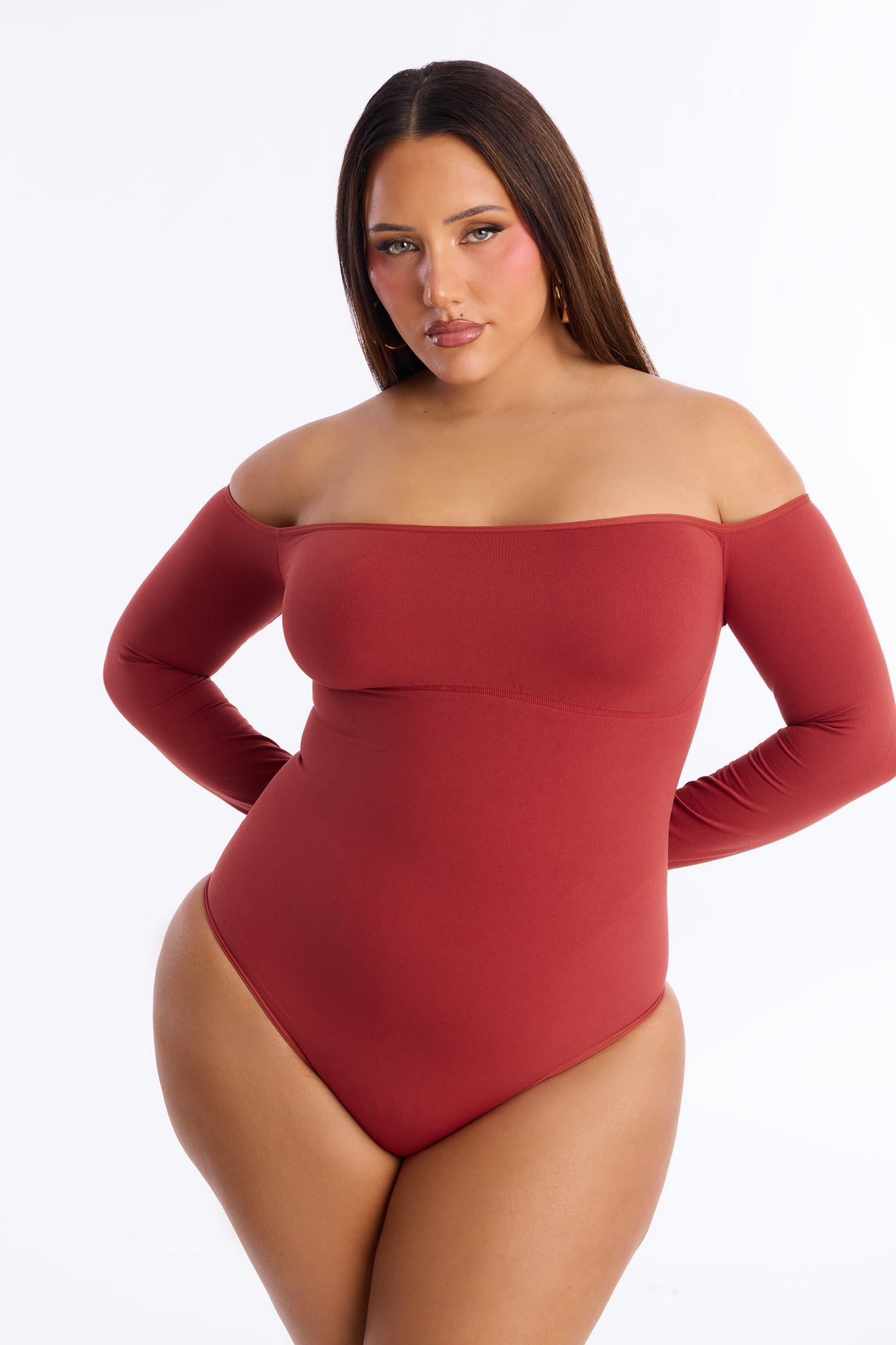 Off The Shoulder Shapewear Bodysuit - Rust