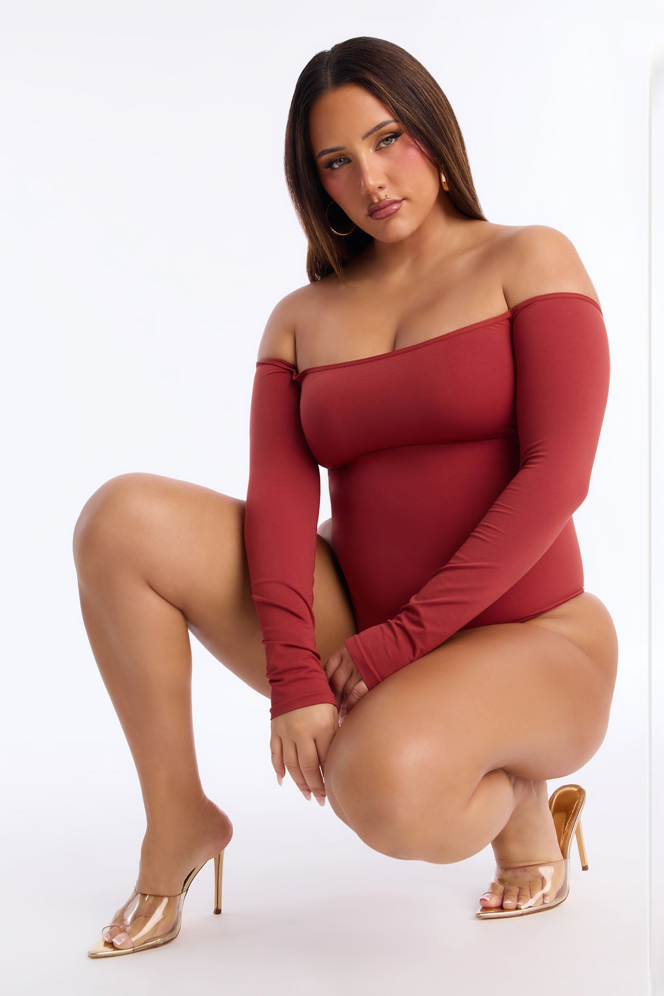 Off The Shoulder Shapewear Bodysuit - Rust