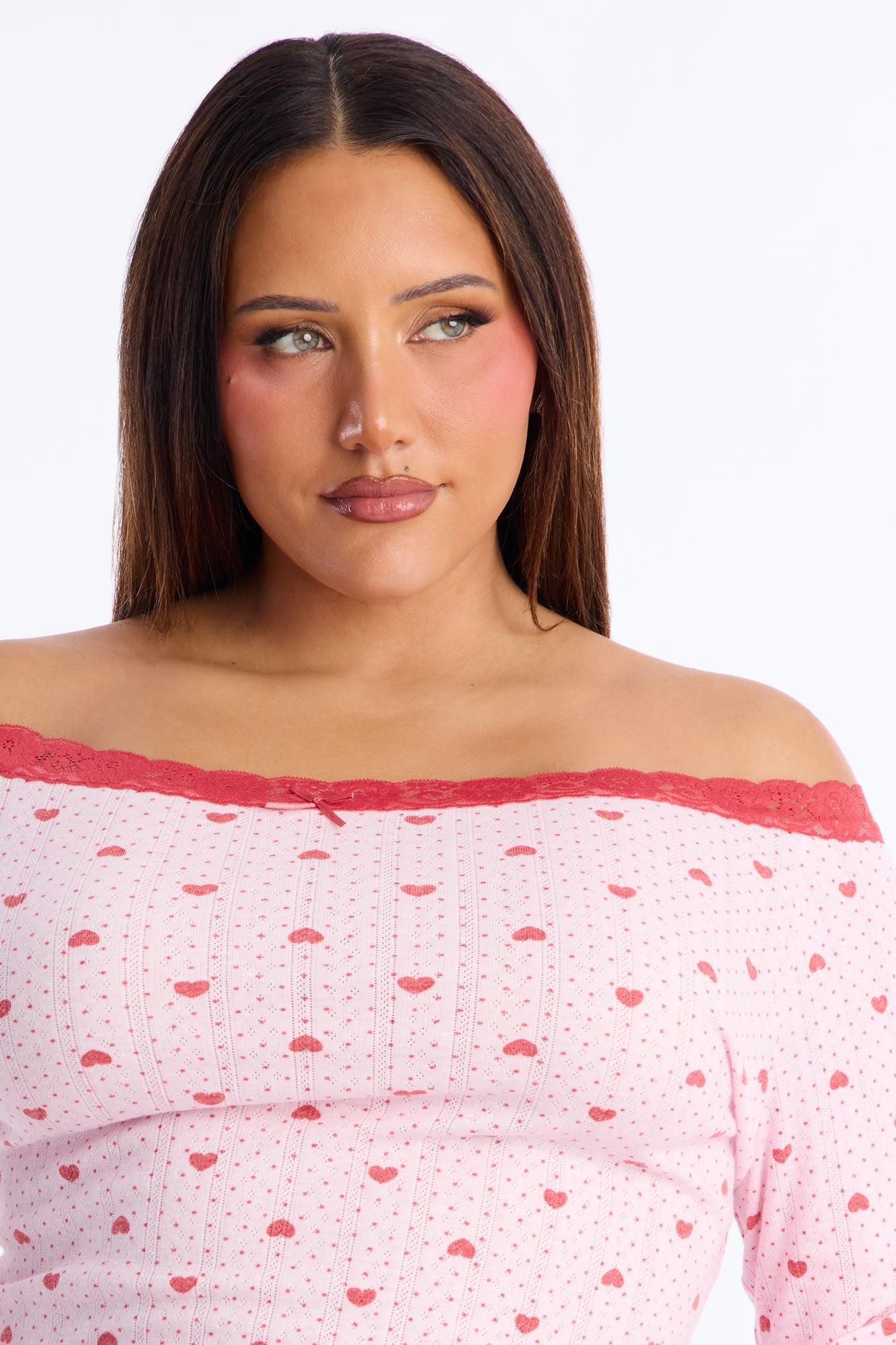 My Heart Is Yours Pointelle Off Shoulder PJ Short Set - Pink/combo