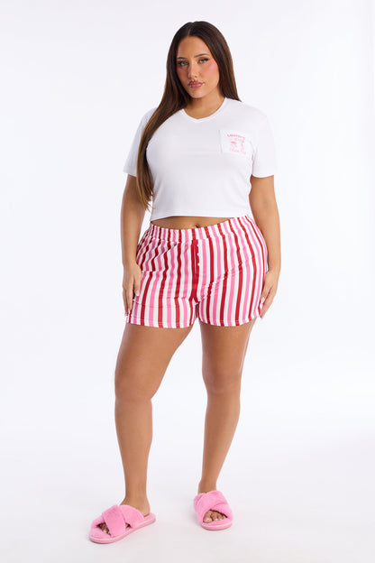 Galentine Social Club Short Sleeve PJ Boxer Short Set - White/Pink