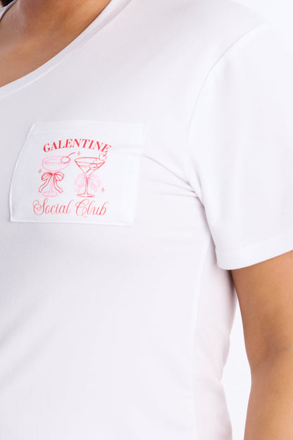 Galentine Social Club Short Sleeve PJ Boxer Short Set - White/Pink
