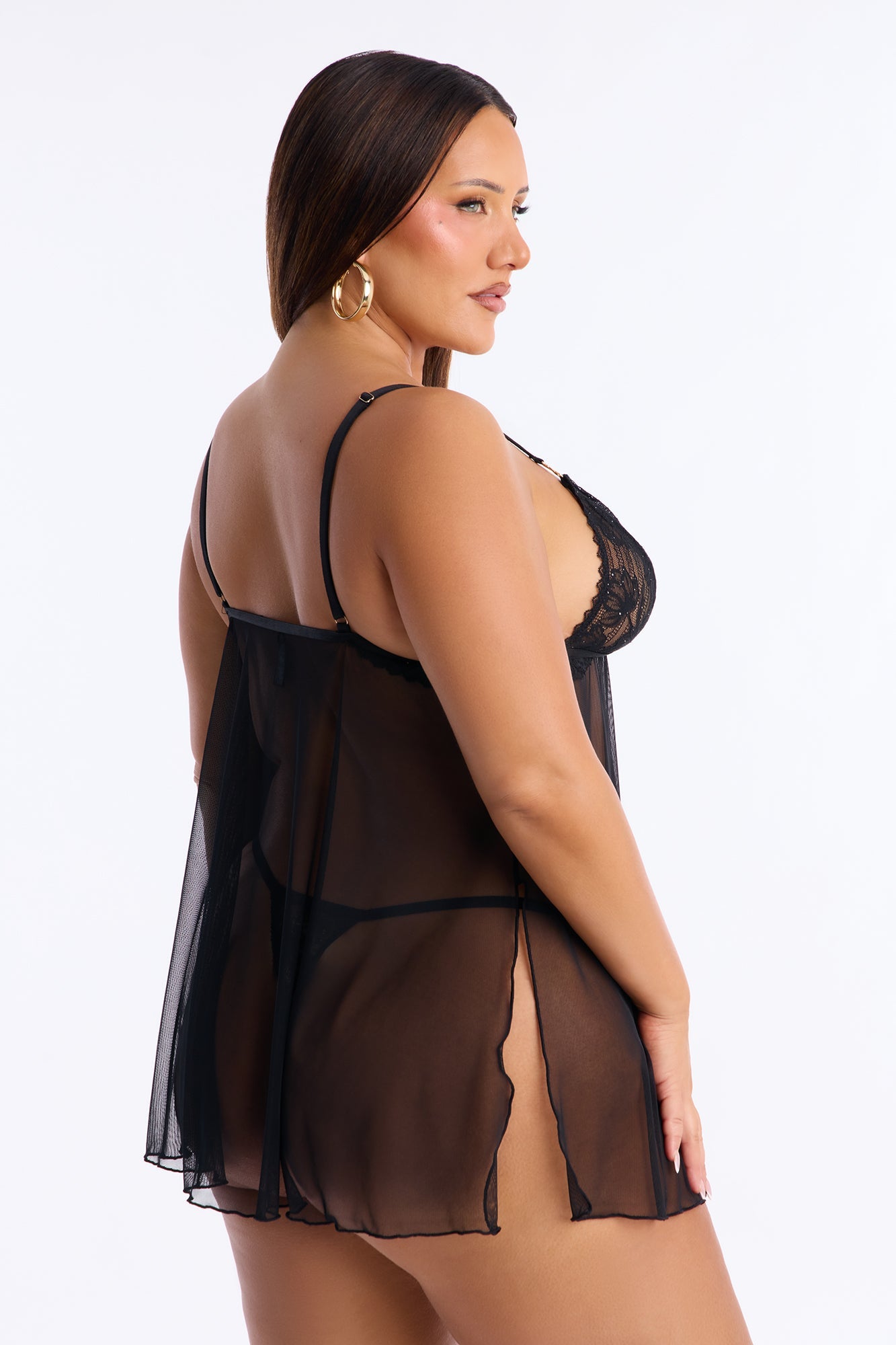 Miss Behave Mesh Flyaway Babydoll - Black