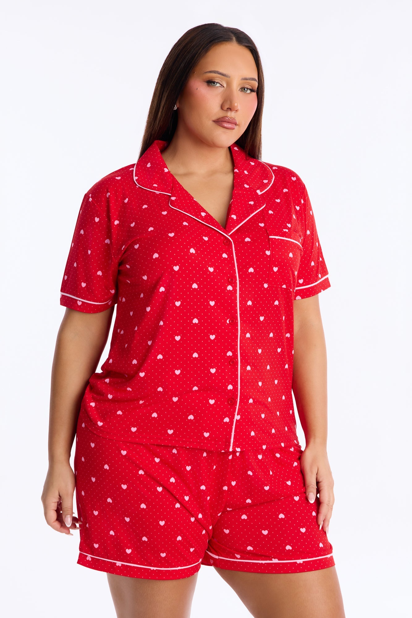 My Heart Is Yours Short Sleeve PJ Short Set - Red