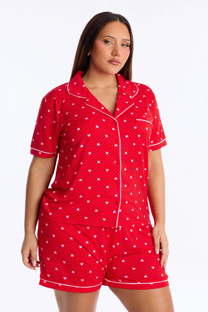 My Heart Is Yours Short Sleeve PJ Short Set - Red