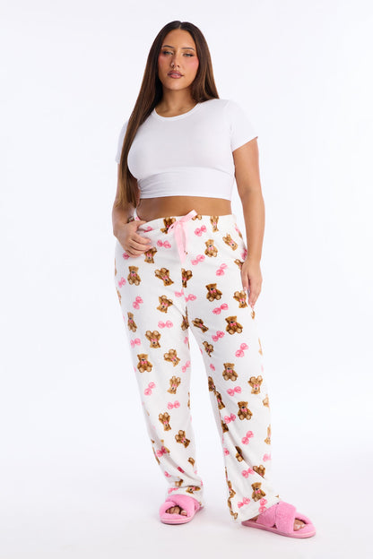 Bears And Bows Plush PJ Pants - White/combo