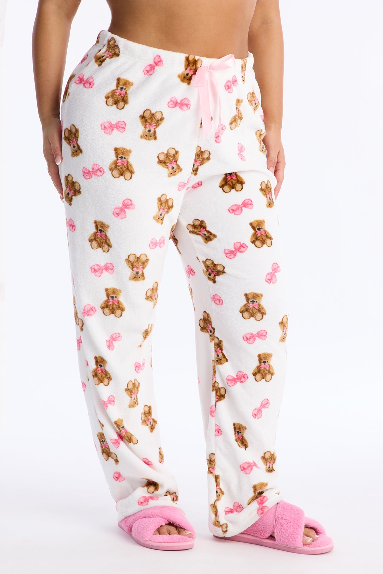 Bears And Bows Plush PJ Pants - White/combo