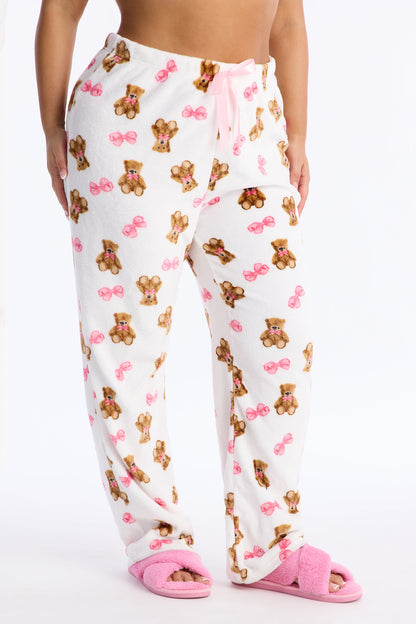 Bears And Bows Plush PJ Pants - White/combo