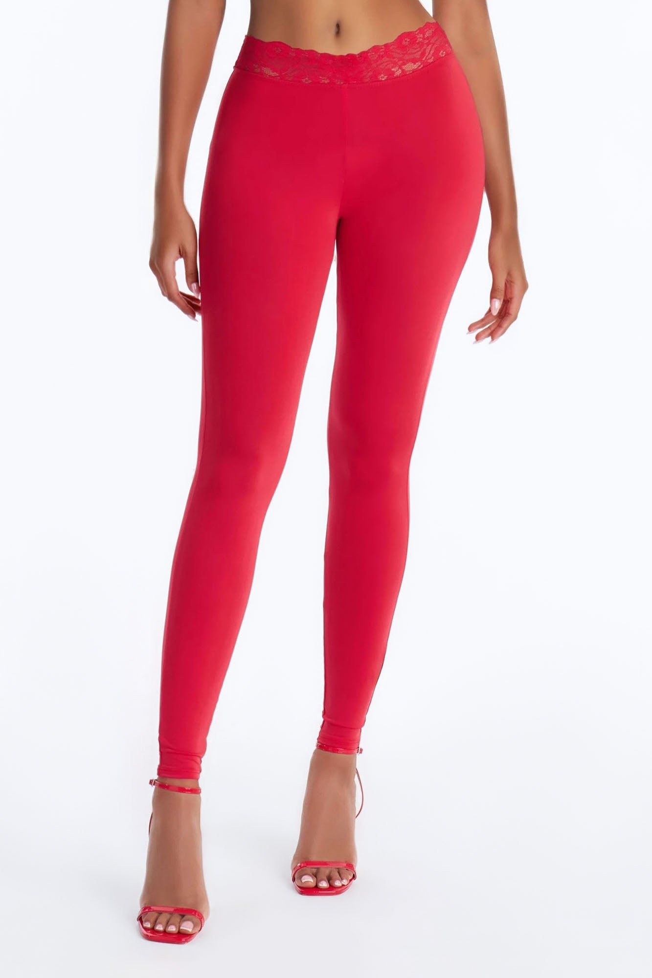 Adalynn High Waisted Lace Trim Legging 29″ - Red