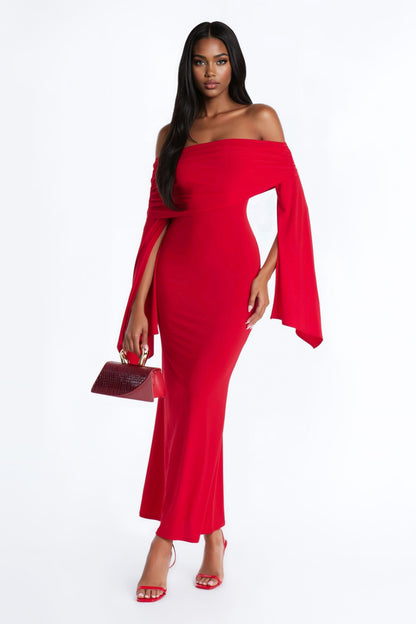 Krystal Off Shoulder Maxi Dress - Red
