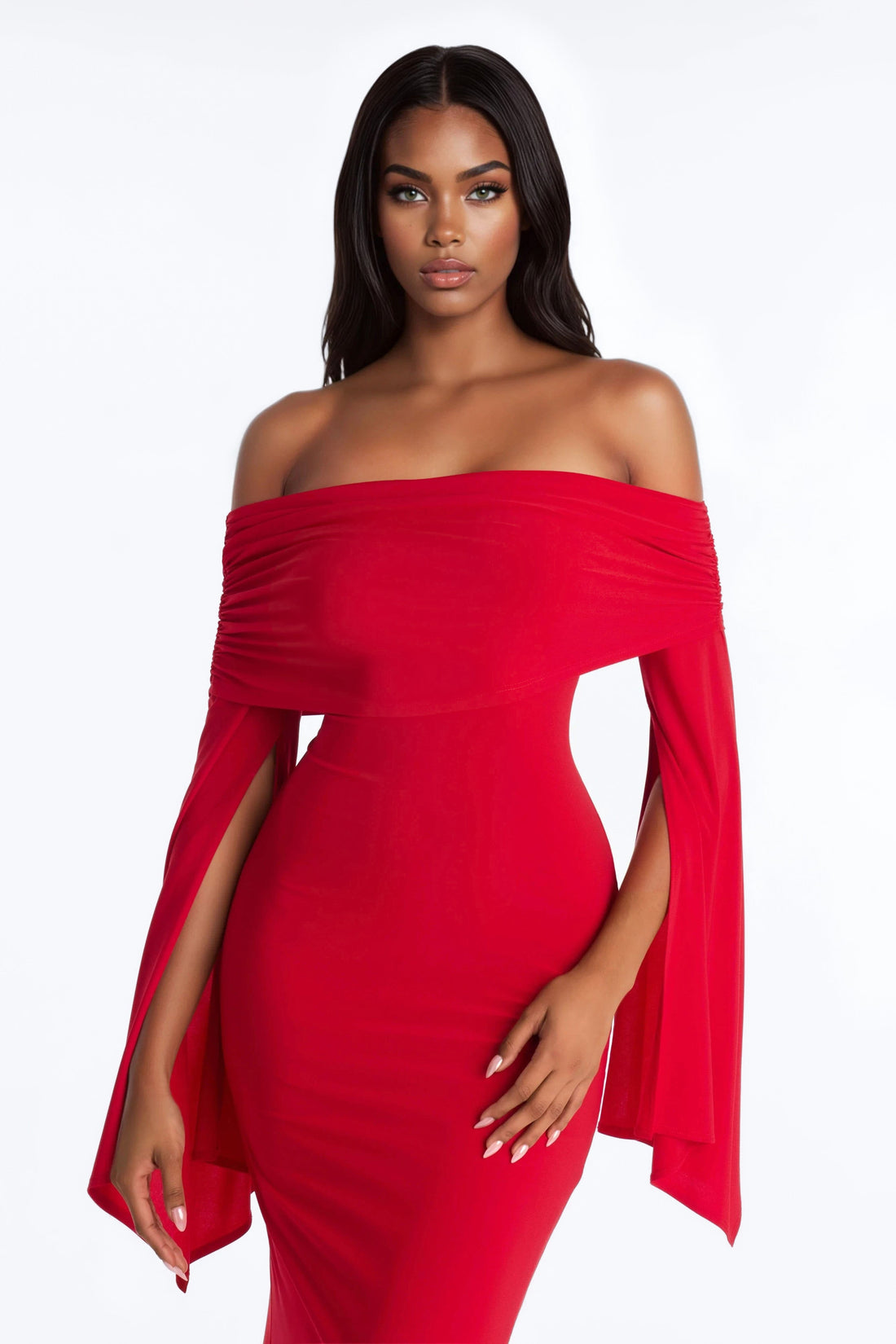 Krystal Off Shoulder Maxi Dress - Red