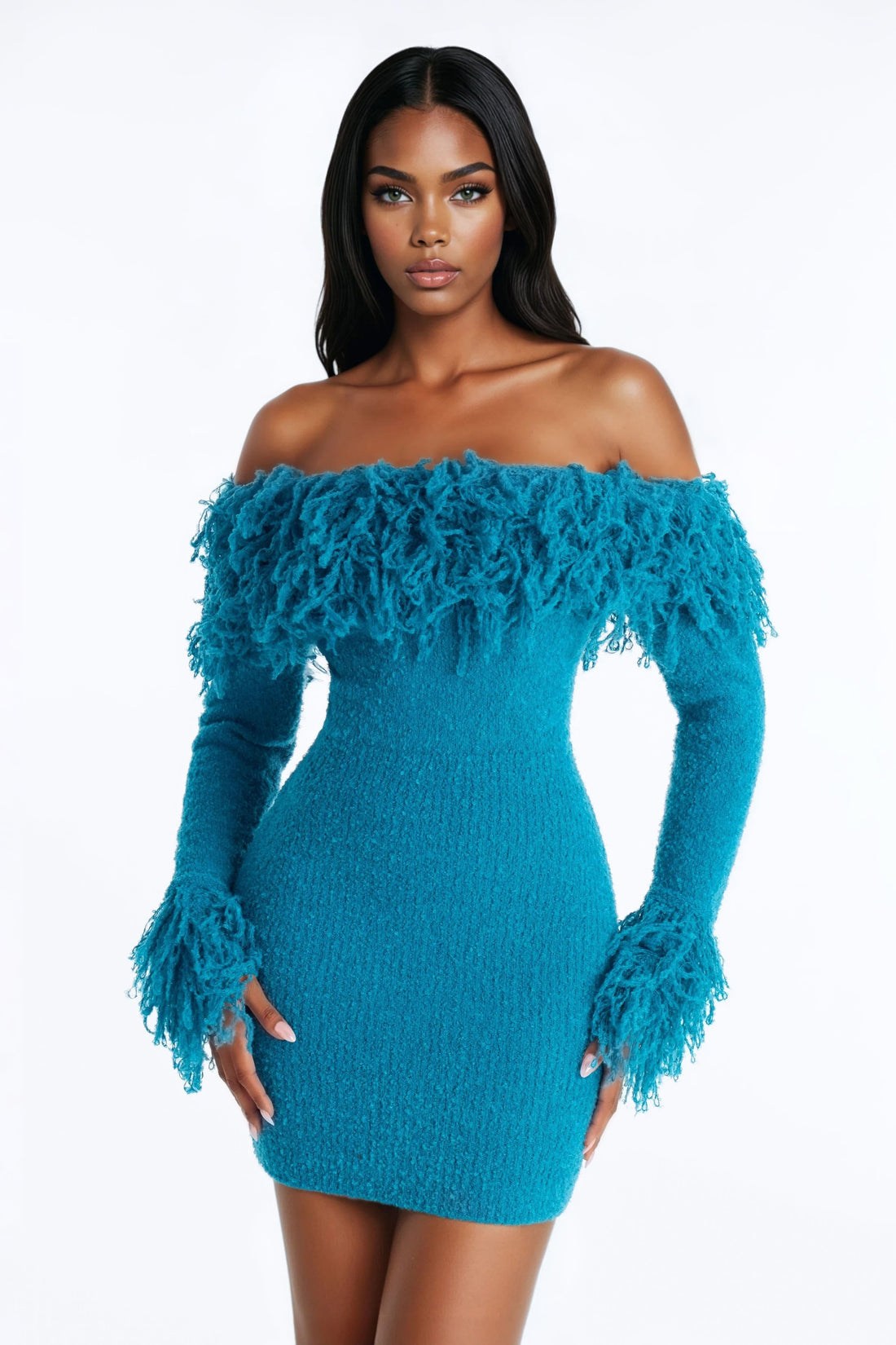 Jane Long Sleeve Sweater Mini Dress - Blue