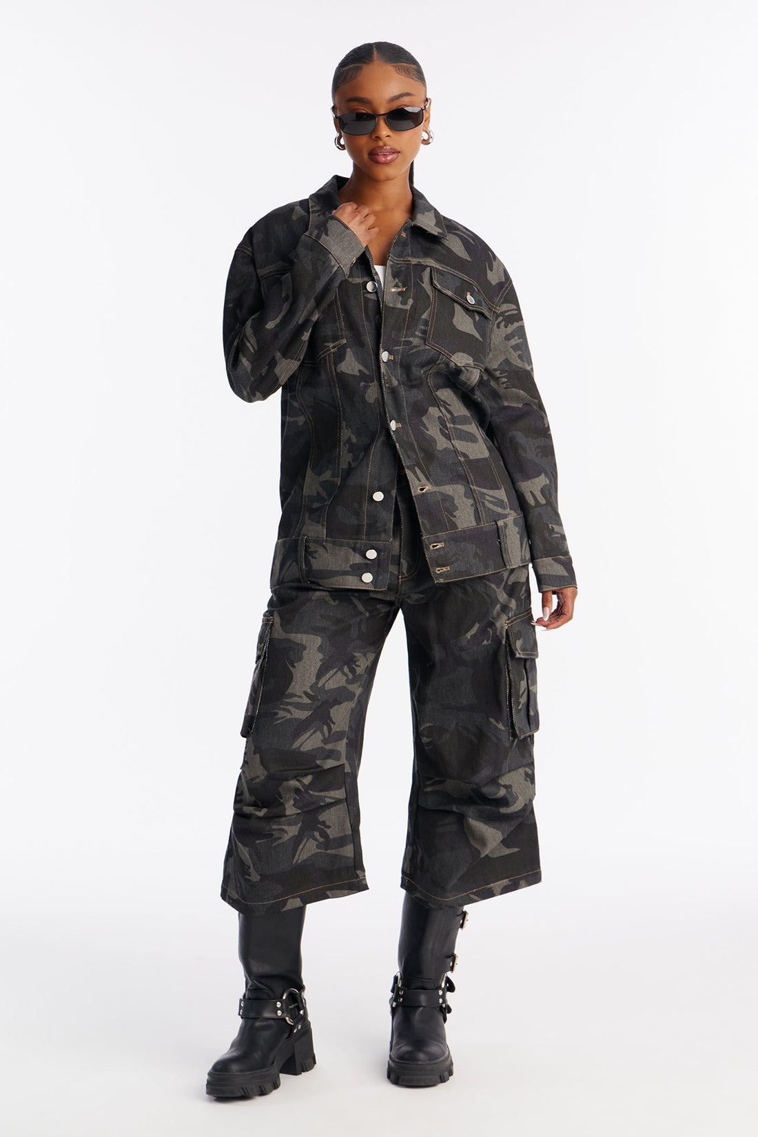 Camryn Camo Cargo Jort Set - Olive/combo