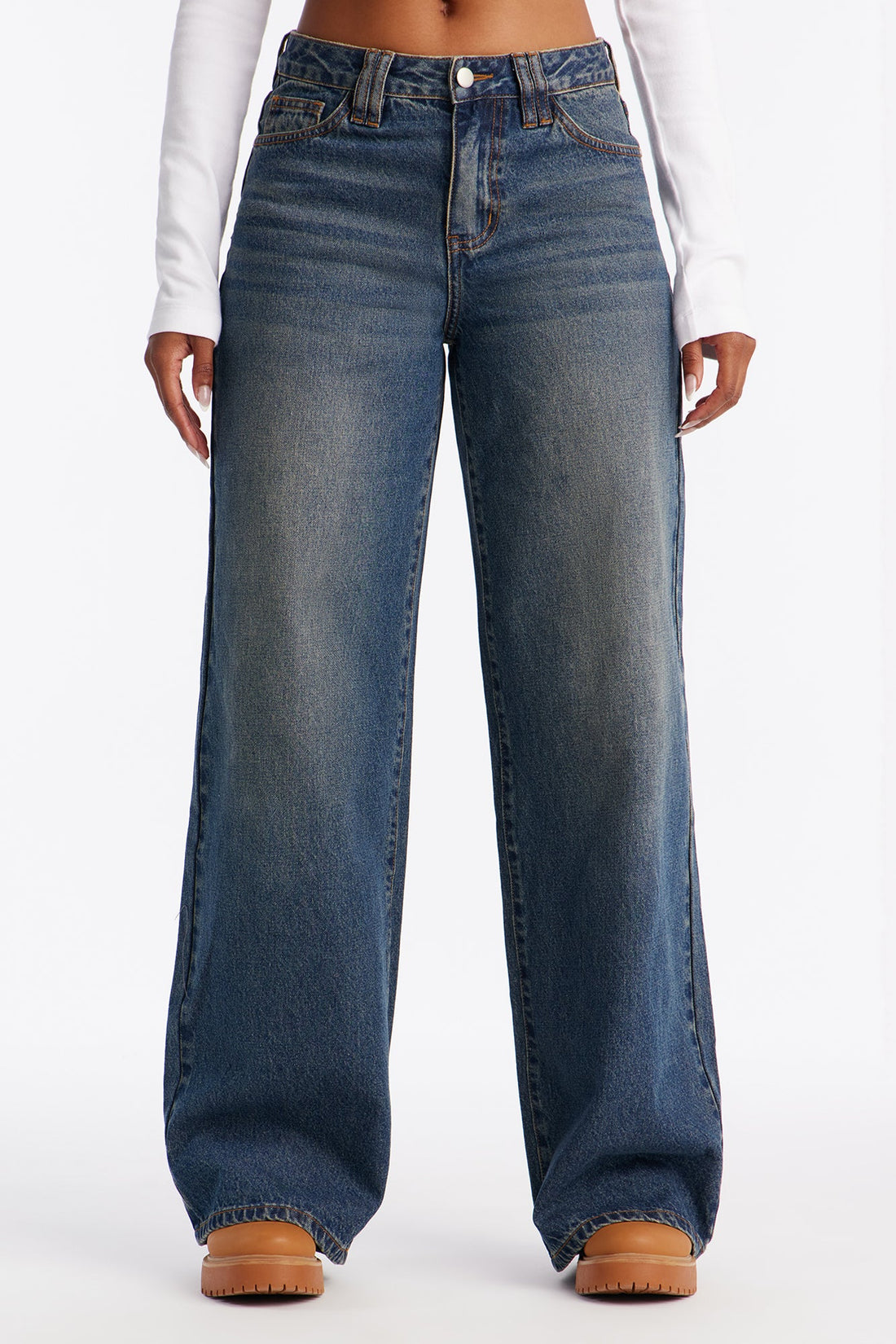 Cherry Blossom Printed Wide Leg Jeans - Dark Wash