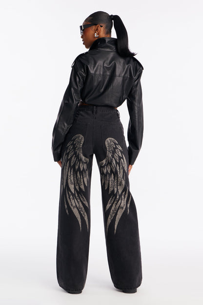 Always An Angel Printed Jeans - Black Wash