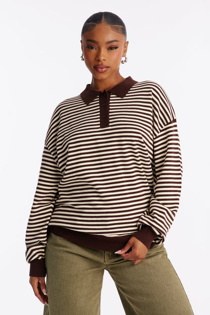 Martini Striped Polo Sweater - Brown/combo