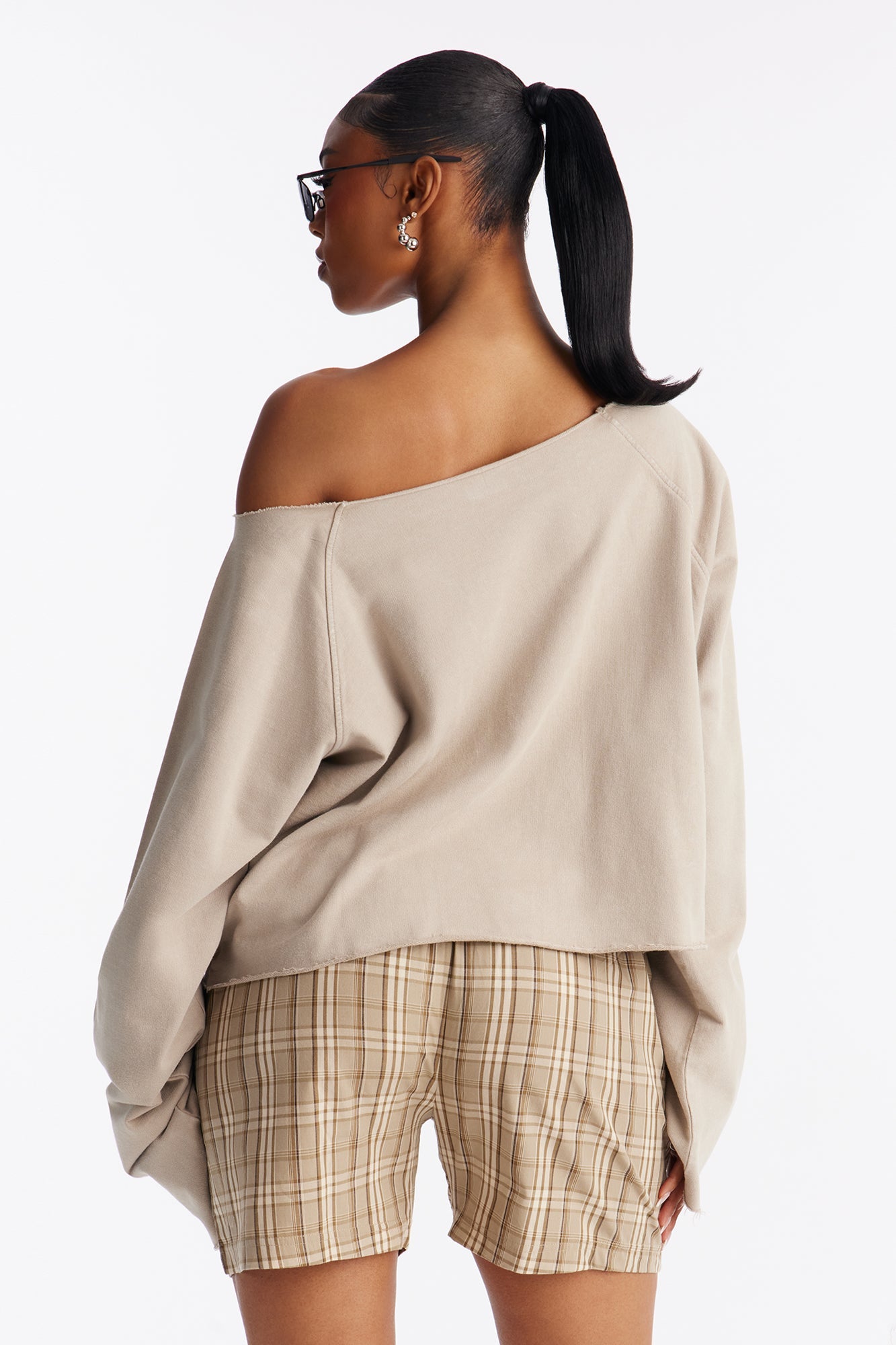 Keep It Cute Off Shoulder Sweatshirt - Stone