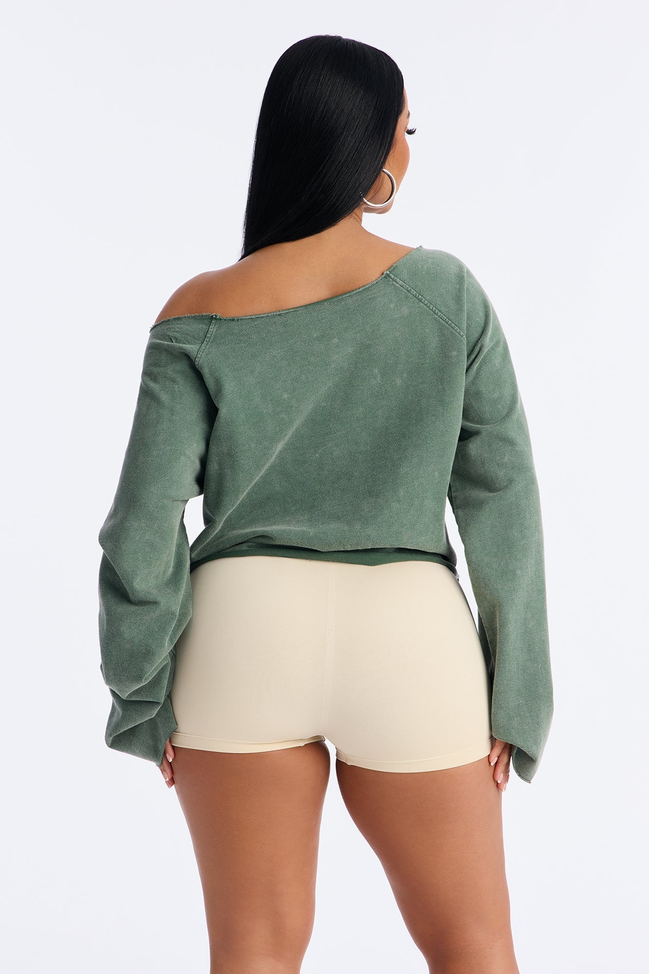 Keep It Cute Off Shoulder Sweatshirt - Olive