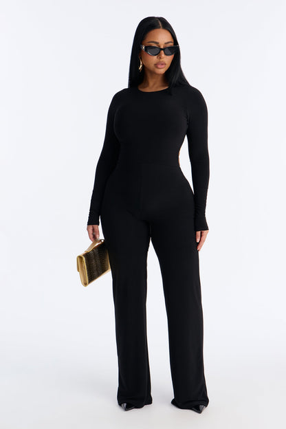 Macy Backless Straight Leg Jumpsuit - Black