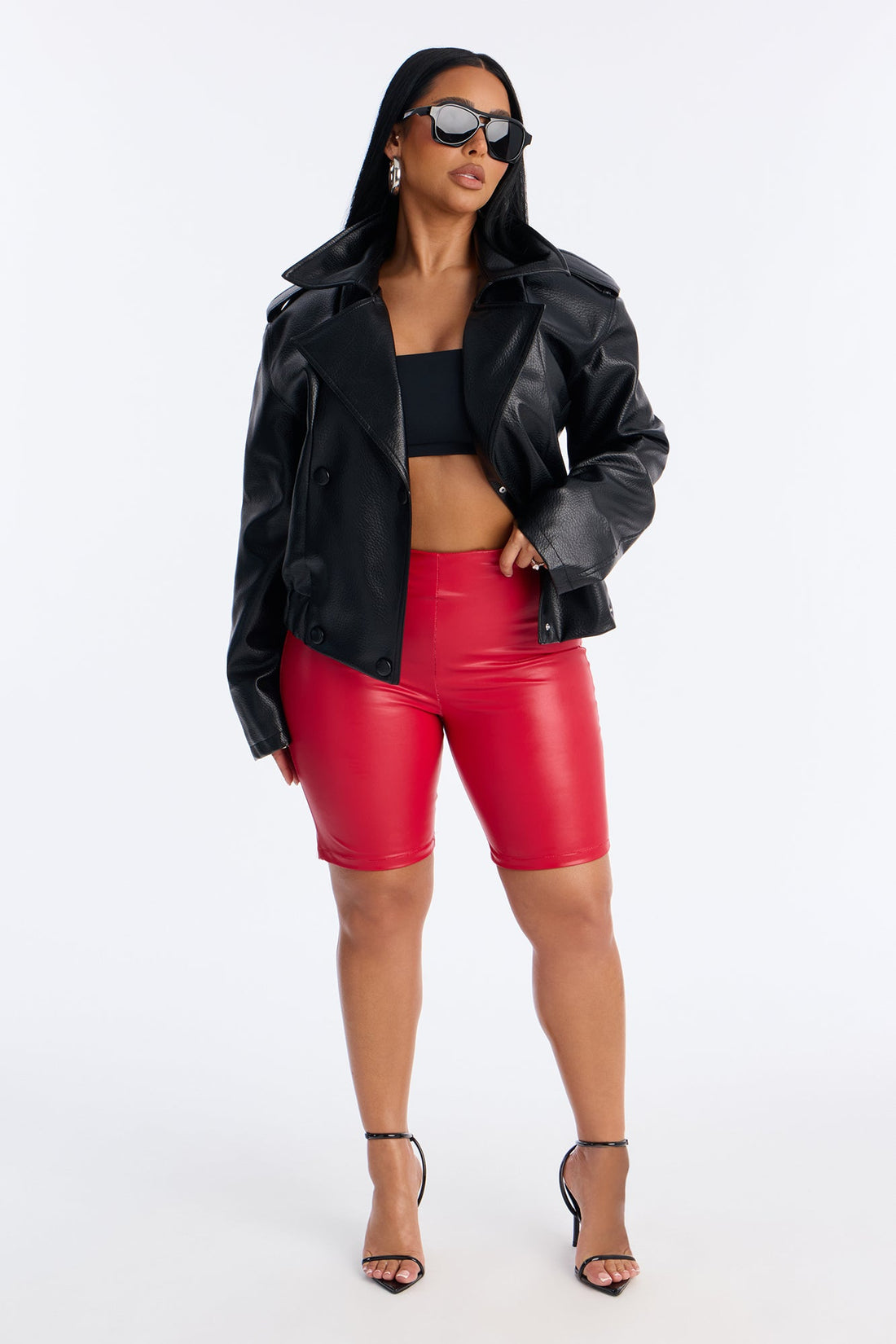 On The Daily Faux Leather Biker Short - Red