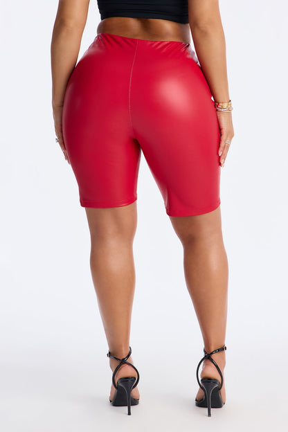 On The Daily Faux Leather Biker Short - Red