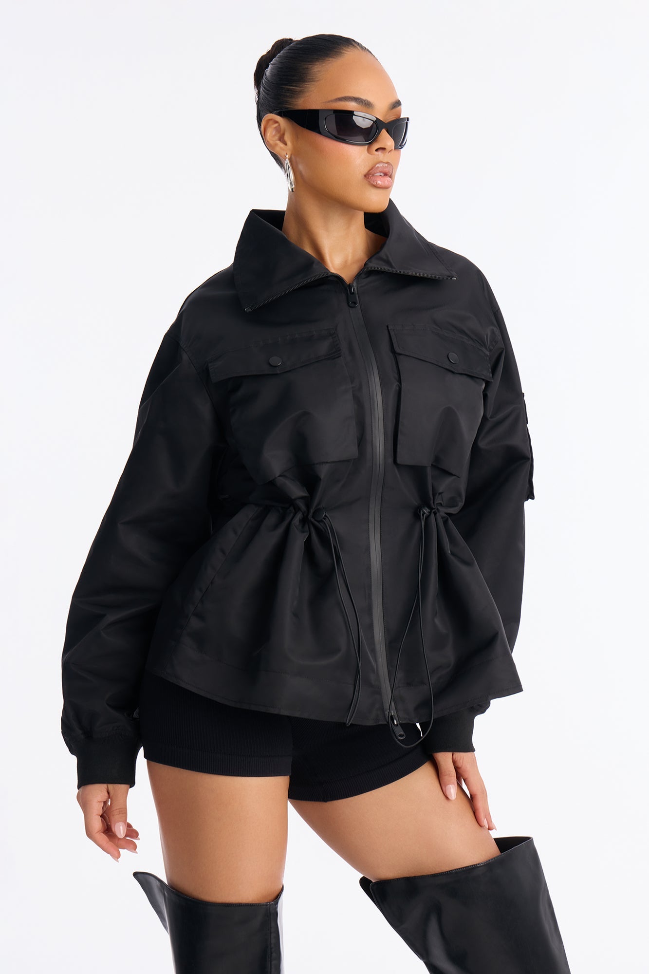 Give Me Space Funnel Neck Utility Jacket - Black