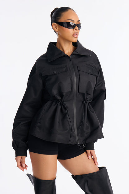 Give Me Space Funnel Neck Utility Jacket - Black