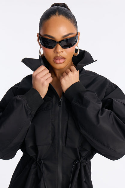 Give Me Space Funnel Neck Utility Jacket - Black